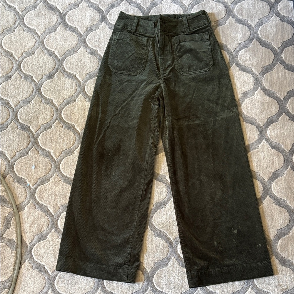 Maeve collete Wide Leg Corduroy Pants in Dark Green